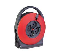 POLY POOL PP2742AM Enrollacable Eléctrico 230V Alargador enrollable Eléctrico 10m Alargador Eléctrico con Enrollacable con Clavija de ahorro de espacio y 4 Tomas Pluristandard 10A/16A Rojo y Negro