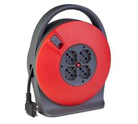 Poly Pool PP2753 - Enrollador de cable de 15 m, sección 3G1,5 mm² con 4 tomas Pluristandard y enchufe de ahorro de espacio italiano grande 16 A con mango y disyuntor térmico