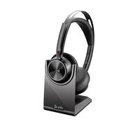 POLY Voyager Focus 2 Auriculares inalámbricos UC con micrófono y Soporte de Carga: Compatible con PC a través del Adaptador Bluetooth BT700 Incluido o Mediante Cable USB