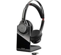 Poly - Voyager Focus UC con soporte de carga (Plantronics) - Auricular Bluetooth de doble oído (estéreo) con micrófono de brazo - USB-C compatible con PC y Mac - Cancelación activa del ruido