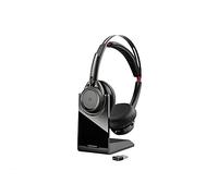Poly - Voyager Focus UC con soporte de carga (Plantronics) - Auricular Bluetooth de doble oído (estéreo) con micrófono de brazo - USB-C compatible con PC y Mac - Cancelación activa del ruido