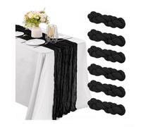 Polyester Gauze Table Runners 6 Pack Crinkle Finish(Black) | 6 pack para beige runners, 50x50cm square size, boho crinkle texture, soft polyester fabric, wedding decor essential