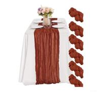 Polyester Gauze Table Runners 6 Pack Crinkle Finish(Rust red) | 6 pack para beige runners, 50x50cm square size, boho crinkle texture, soft polyester fabric, wedding decor essential