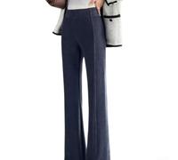 Polyester Straight Leg Pants Women Split Hem Design(Gray L) | Solid color design, split hem detail, wide leg cut, polyester fabric, casual daily style