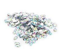 PolyGen Cristales para hacer joyas de bricolaje a granel, juego de 200 piezas para collares y pulseras, gemas artesanales con parte posterior plana y corte en forma de lágrima (Color AB)