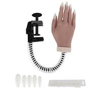 PolyGen Mano falsa de silicona flexible con 100 puntas de uñas para práctica de manicura, mano de entrenamiento de arte de uñas reutilizable con articulaciones flexibles y soporte (03)