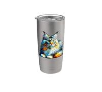 Polygon Art Maine Coon American Longhair Vaso térmico de acero inoxidable de doble pared