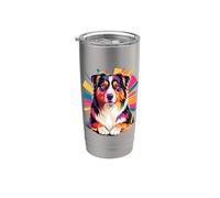 Polygonal Abstract Art Australian Shepherd Aussie Dog Vaso térmico de acero inoxidable de doble pared