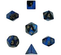 Polyhedral 7-Die Gemini Chessex Dados Set - negro y azul w/oro chx-26435