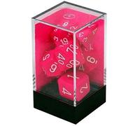 Polyhedral 7-Die Opaque Chessex Dice Set - Pink with White Numbers