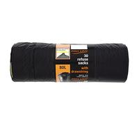 Polylina - Bolsas de basura de 80 litros, 30 bolsas de basura negras grandes con cordón, plástico reciclado, uso diario, hogar, oficina y residuos de cocina