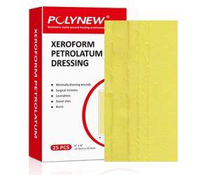 POLYNEW Xeroform - Apósito de petrolato de 5 x 9 pulgadas, 25 unidades de gasa no adherente para heridas de baja exudación, almohadillas de gasa de malla fina para quemaduras, abrasiones,