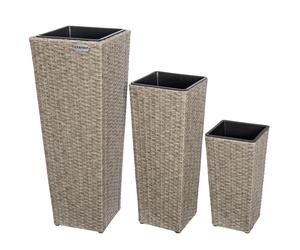 Polyrattan Blumentopf 3er-Set Creme