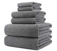 Polyte - 430 gsm Juego de Toallas de baño de Microfibra antipelusa - Secado rápido - Punto gofrado - Grande: 152,4 x 76,2 cm - Pack de 6