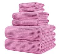 Polyte - 430 gsm Juego de Toallas de baño de Microfibra antipelusa - Secado rápido - Punto gofrado - Grande: 152,4 x 76,2 cm - Pack de 6