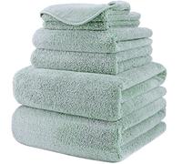 Polyte - Juego de Toallas de baño de Microfibra Felpa y antipelusa - Secado rápido - Pack de 6 (Verde Claro)