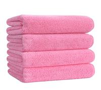 Polyte - Toalla de baño de Microfibra superabsorbente antipelusa - Secado rápido - Rosa - 145 x 76 cm - Pack de 4