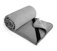 Polyte - Toalla Yoga Antideslizante, Toalla de Microfibra para Hot Yoga con Agarre de Silicona y Bandas Elásticas para un Ajuste Seguro, 61 x 183 cm (Gris)