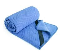 Polyte - Toalla Yoga Antideslizante, Toalla de Microfibra para Hot Yoga con Agarre de Silicona y Bandas Elásticas para un Ajuste Seguro, 61 x 183 cm (Azul)