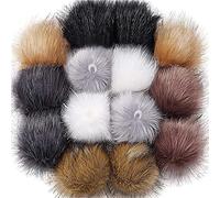Pom Pom De Piel De Faux 16 Piezas Pom Pom De Piel De Faux Con Lazo EláStico, Downy Pompom Diy 10cm, Pom Pom Pom De Piel De Faux Para Gorro De Punto Bufandas Bolsa Accesorios (Color Claro 16 Piezas)