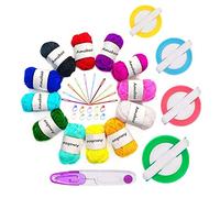 Pom Pom Maker, 4 Tamaños Fluff Ball Weaver Needle PomPom Maker Juegos Contiene 12 piezas de hilo + 1 pieza de tijeras + 10 piezas de marcadores de punto de tejer + 10 piezas de agujas de plástico (37)