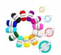 Pom Pom Maker 4 Tamaños Pompón Hacedor Pelusa Herramienta Para Lana Aguja Tejedor Tejido DIY para Principiantes + 12Pcs Acrílico hilos(16)