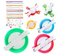 Pom Pom Maker 5 Tamaños Pompón Hacedor Pelusa Herramienta Para Lana Aguja Tejedor Tejido DIY para niños y adultos + 10 marcadores de punto de tejer + 10 agujas de plástico(26)