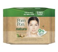 Pom Pon NATURA Toallitas Desmaquillantes para Rostro y Ojos, con Aceite de Argán Orgánico, 100% Fibras Naturales, 20 unidades