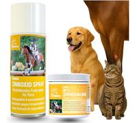 Pomada de Zinc + Spray de Zinc Perro Caballo Pomada de Spray para Heridas Protección Animales Pomada Óxido de Zinc Curación de Heridas Desinfección de Heridas Parche de Spray y Crema de Zinc 2*250ml