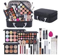 Pomcral Juego de maquillaje para adolescentes, juego de maquillaje para niñas, juego completo con caja de maquillaje, sombra de ojos, cepillo de labios y cepillo