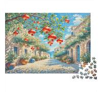 Pomegranate Blossom 1000Pc Adult Jigsaws Pomegranate Street in Village for Adults Challenging & Brainteasing Puzzle Games 52x38cm/1000pcs