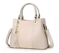 Pomelo Best - Bolso de mano de mujer, bolso bandolera multicolor a rayas con una bonita combinación de colores y varios bolsillos interiores, beige, medium