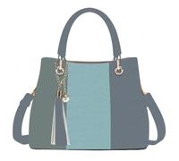 Pomelo Best Bolso de mano para mujer con borla, diseño tricolor, azul niebla