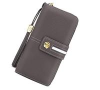 Pomelo Best Cartera de piel auténtica para mujer - Protección RFID - Cartera grande - Bonito regalo para mujer - Con caja de regalo, gris y rosa., m, Moderno