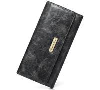 Pomelo Best Cartera delgada para mujer con protección RFID grande vintage cartera de cuero vegano con muchos compartimentos para tarjetas y compartimento para monedas, negro intenso, large, Moderno