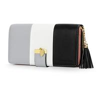 Pomelo Best - Cartera para Mujer de Piel con Tarjetero para 12 Tarjetas, clásico, Rayas, Negro y Gris, Medium, Clásico