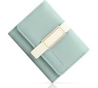 Pomelo Best Cartera pequeña de cuero para mujer, 9 ranuras para tarjetas, 2 ranuras para efectivo, azul verde, estilo acordeón compacto