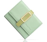 Pomelo Best Cartera pequeña de cuero vegano para mujer, color verde esmeralda, 9 ranuras para tarjetas, estilo acordeón, compacta