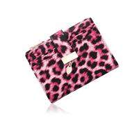 Pomelo Best Cartera pequeña para mujer, estampado de leopardo, piel vegana texturizada y protección RFID, diseño compacto con colgante de hoja rosa