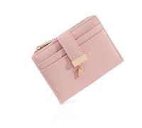 Pomelo Best Cartera RFID para mujer, de cuero vegano, plegable, pequeña, con bolsillo para monedas con cremallera y ventana de identificación, cartera compacta con dije de hoja para mujer, color rosa