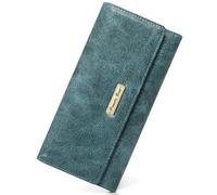 Pomelo Best Monedero para mujer grande RFID Blocker Slim con muchos compartimentos para tarjetas y compartimento para monedas, color verde bosque