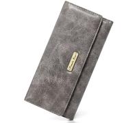 Pomelo Best Monedero para mujer grande RFID Blocker Slim Wallet con muchos compartimentos para tarjetas y compartimento para monedas, color gris paja