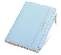 Pomelo Best Monedero pequeño de piel sintética para mujer, doble pliegue con protección RFID, 6 compartimentos para tarjetas, 2 bolsillos con cremallera, azul, small, Casual