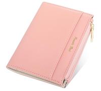 Pomelo Best Monedero pequeño de piel sintética para mujer, doble pliegue con protección RFID, 6 compartimentos para tarjetas, 2 bolsillos con cremallera, rosa claro, small, Casual