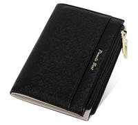 Pomelo Best Monedero pequeño de piel sintética para mujer, doble pliegue con protección RFID, 6 compartimentos para tarjetas, 2 bolsillos con cremallera, Negro , small, Casual
