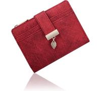 Pomelo Best Monedero pequeño para mujer, pequeño RFID con compartimento para monedas y botón a presión, mini monedero en formato corto para mujer, Ante Rojo, S, Contemporáneo