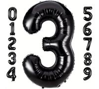 PomeloCoto Globo grande del número 3 de helio de aluminio negro, número 100 cm, decoración de fiesta de cumpleaños número 3, globo negro