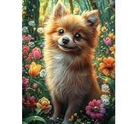 Pomerania en Las Flores Puzzle 300 Piezas Cartón Blanco Premium para Expertos Cuentos de Hadas de Animales Salvajes fantásticos Tiempo Ocio En Casa Relajación Mental para Enmarcar 30