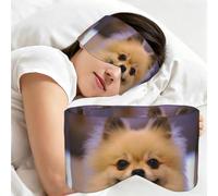 Pomerania feliz de pelo corto estampado, Antifaz para dormir, ideal para el hogar, viajes y trabajo por turnos. Cubre completamente los ojos y bloquea la luz.