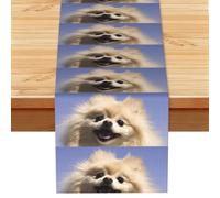 Pomerania Feliz Impreso,Camino de Mesa de Lino sintético para el hogar, Fiestas, comedores, 33 x 183 cm